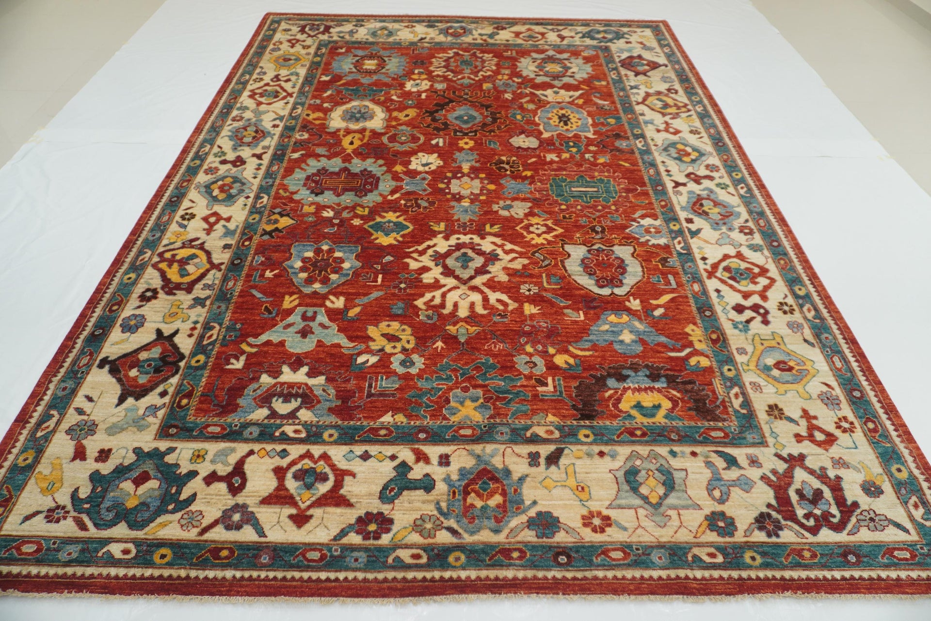 10x14 Red Oushak Hand-Knotted Wool Oriental Rug - Yildiz Rugs