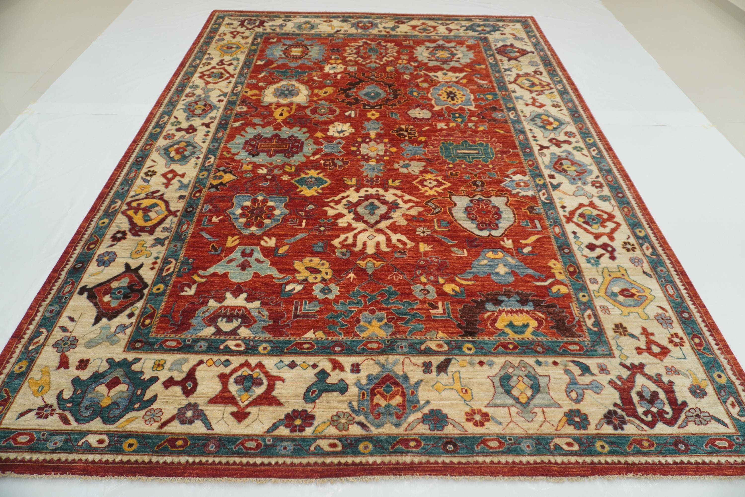 10x14 Red Oushak Hand-Knotted Wool Oriental Rug - Yildiz Rugs