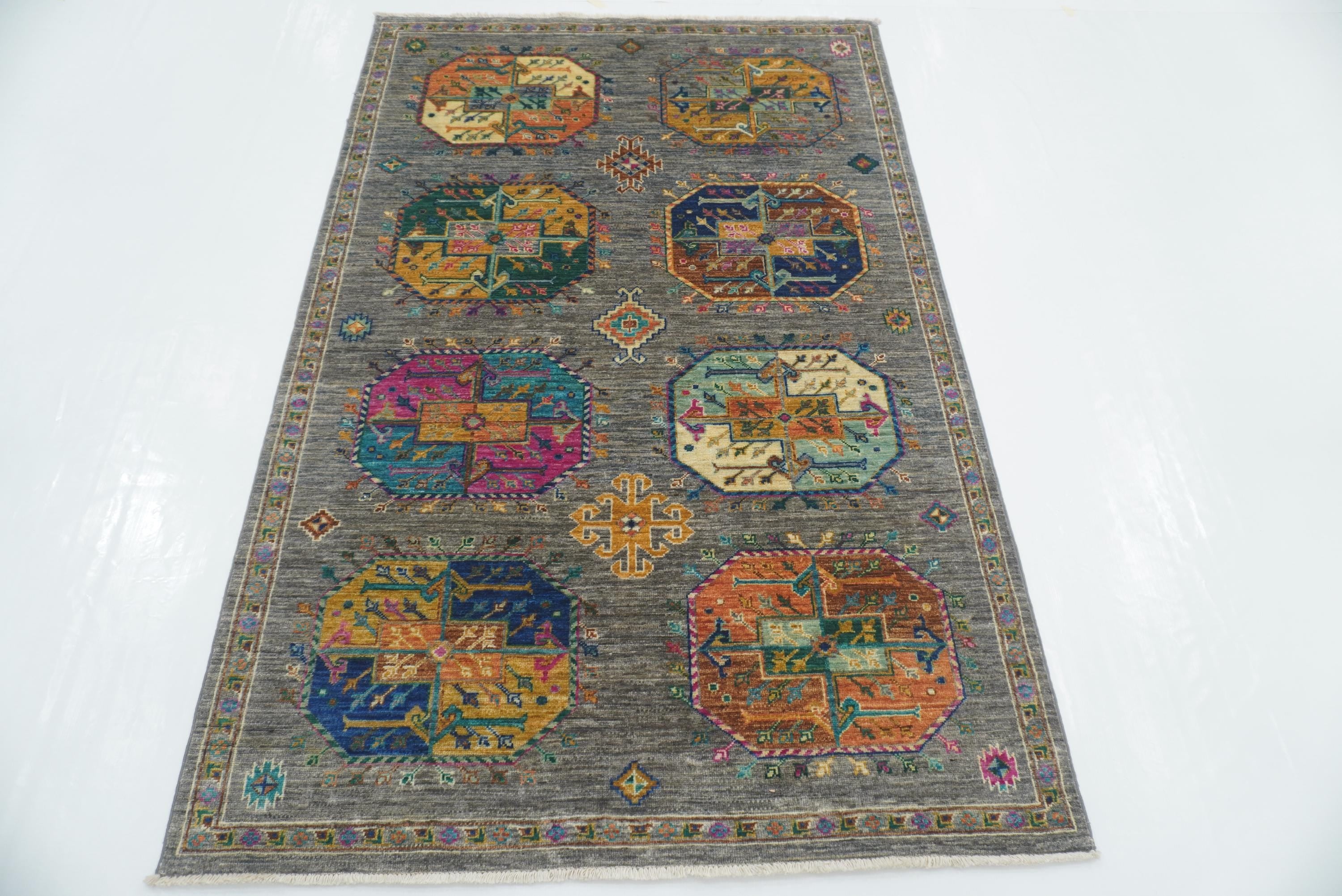 4x6 Gray Ersari Afghan Hand-Knotted Wool Oriental Rug - Yildiz Rugs