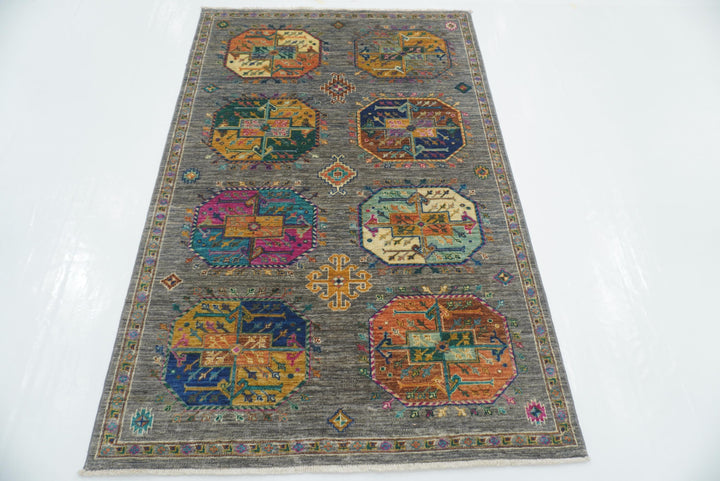 4x6 Gray Ersari Afghan Hand-Knotted Wool Oriental Rug - Yildiz Rugs