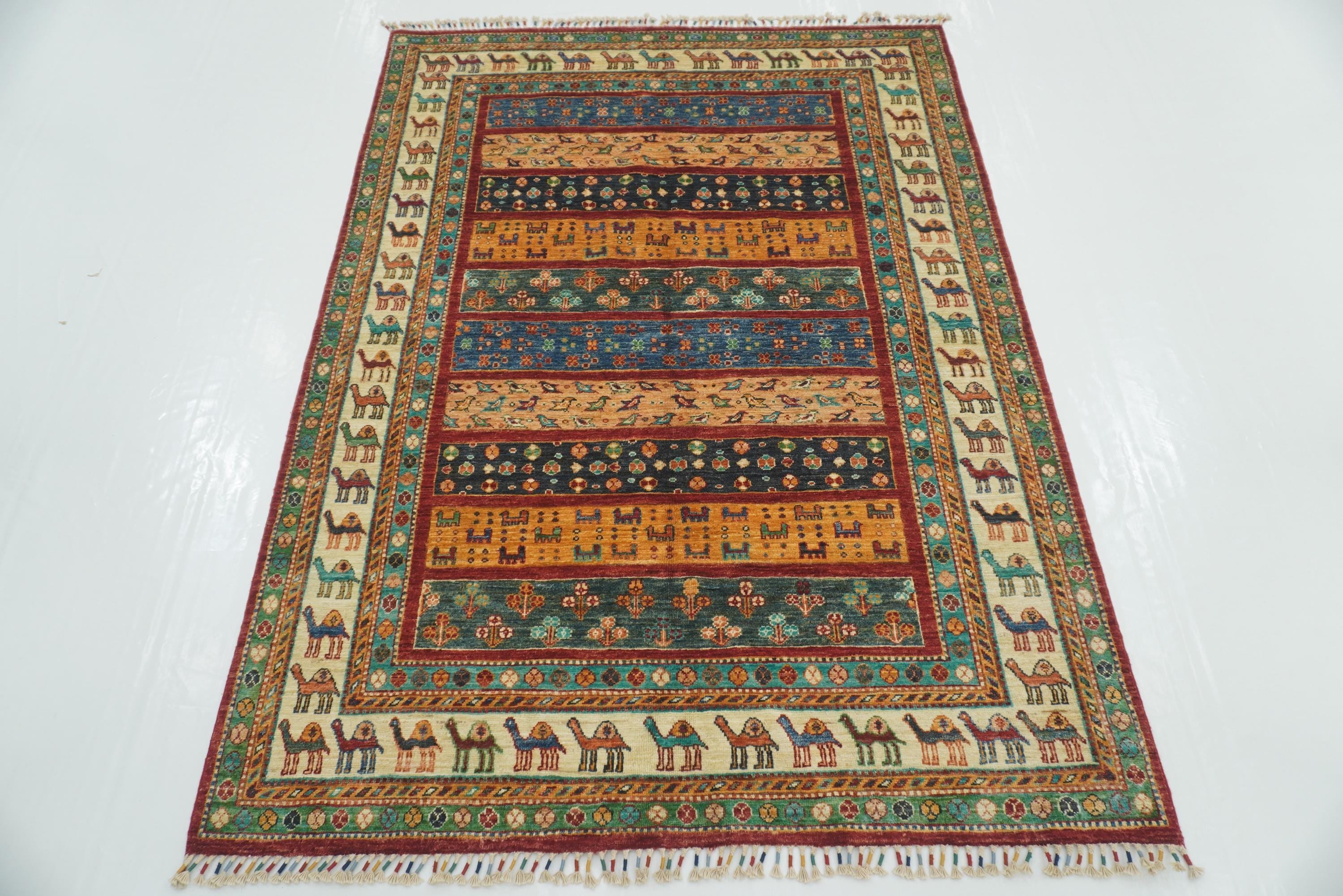 5x7 Red Gabbeh Afghan Hand Knotted Wool Animal Rug - Yildiz Rugs
