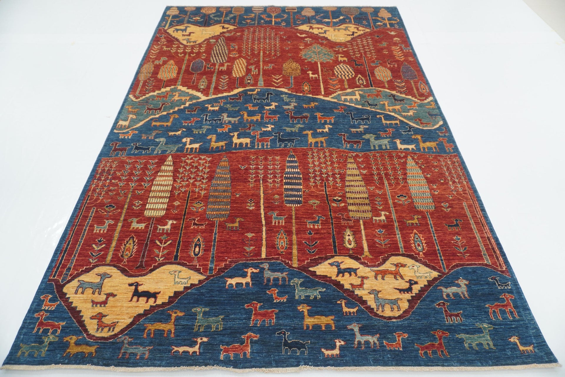 7x10 Red Blue Gabbeh Tree of Life Afghan Hand-Knotted Rug - Yildiz Rugs