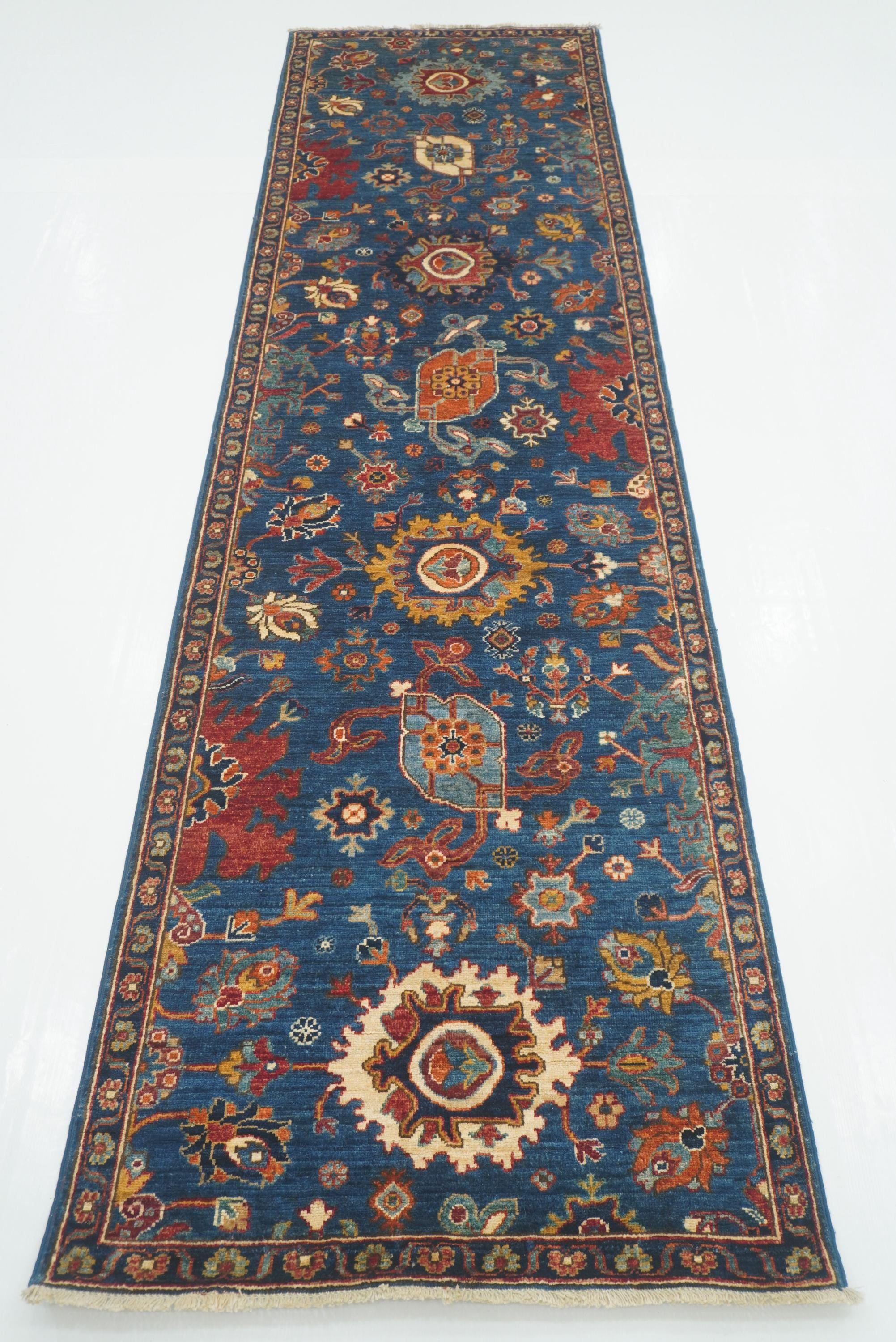 10 Ft Blue Bidjar Afghan Hand-Knotted Wool Oriental Runner Rug - Yildiz Rugs