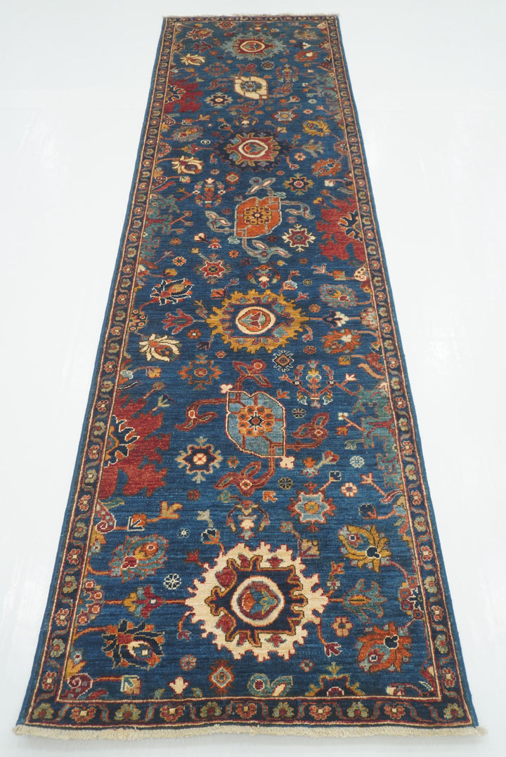 10 Ft Blue Bidjar Afghan Hand-Knotted Wool Oriental Runner Rug - Yildiz Rugs