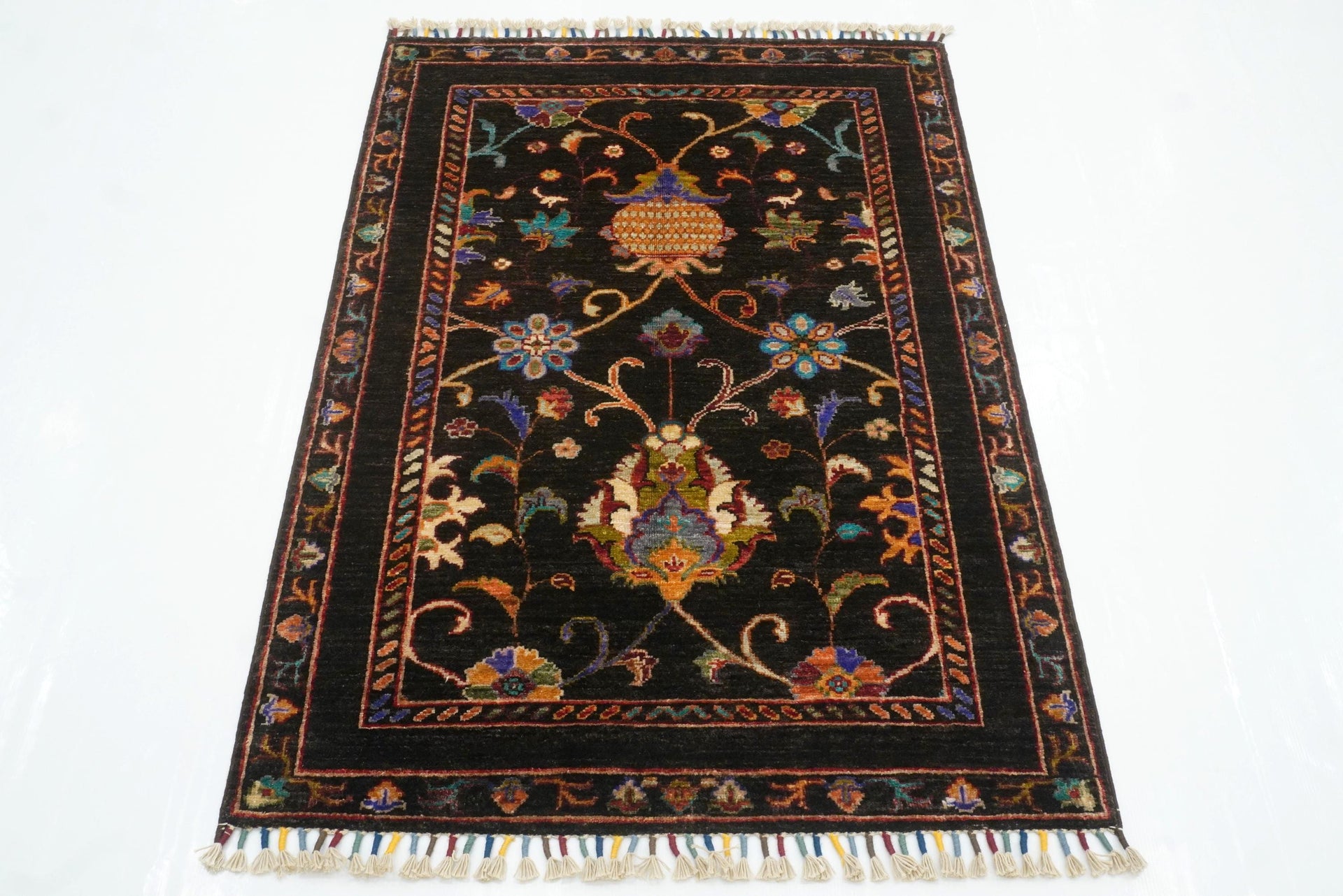 3x4 Black Waziri Afghan Hand knotted Oriental Rug - Yildiz Rugs