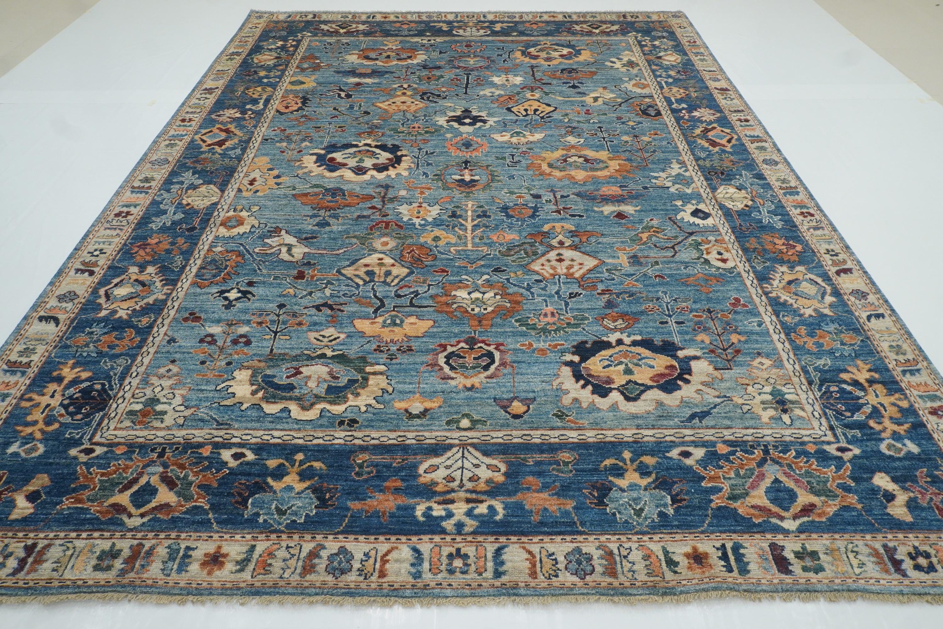 9x12 Blue Oushak Hand knotted Oriental Rug - Yildiz Rugs