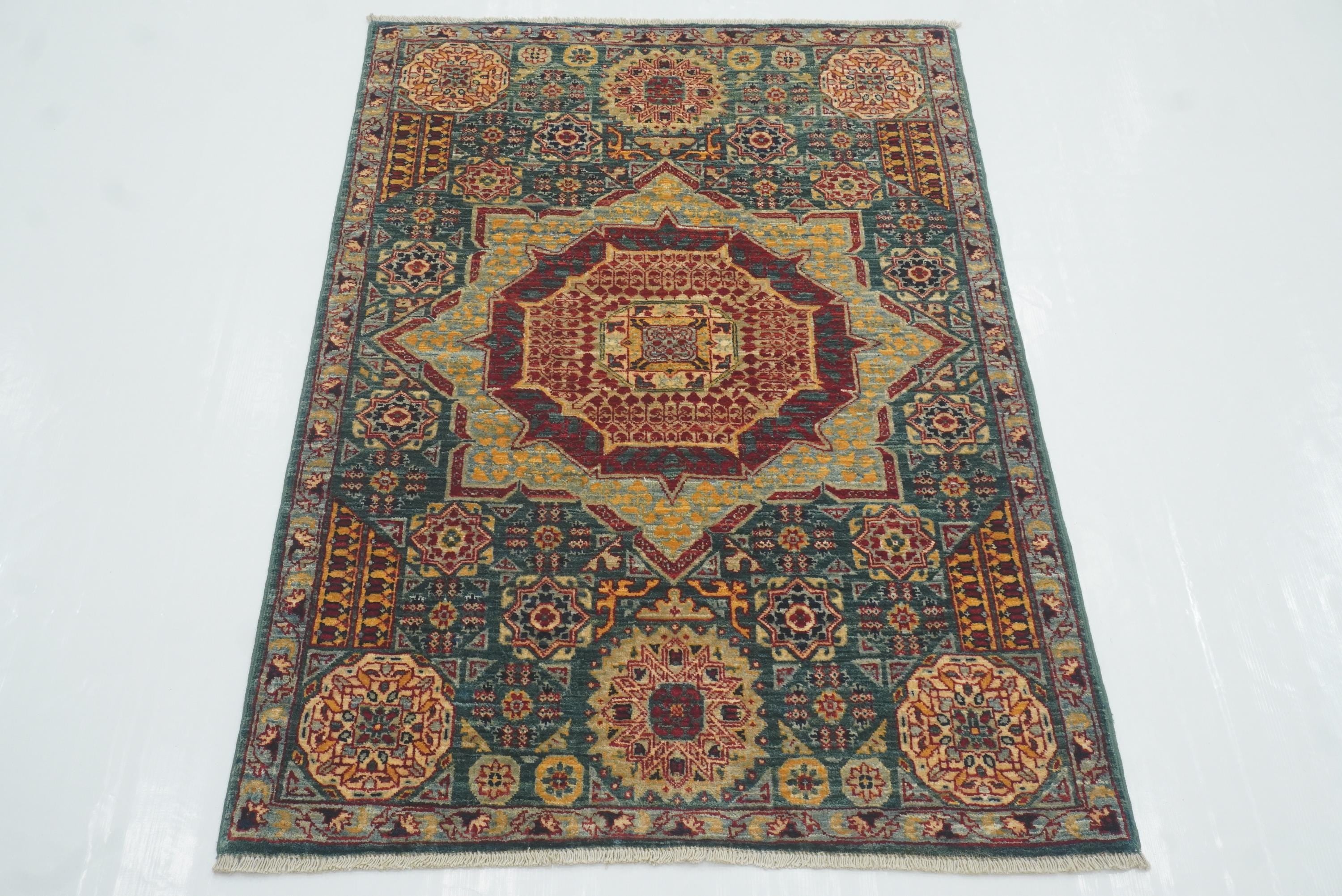 3x4 ft Green Mamluk Hand knotted Rug - Yildiz Rugs