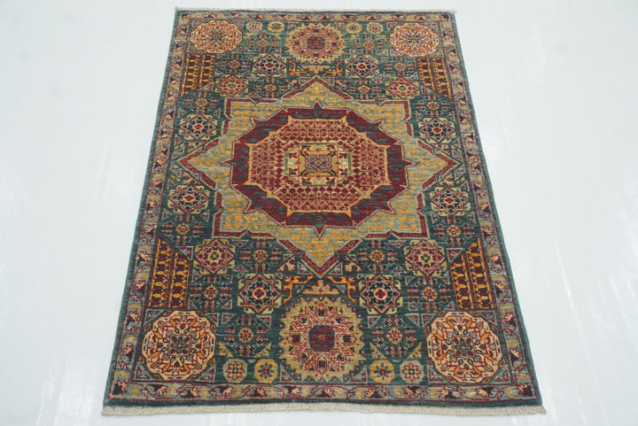 3x4 ft Green Mamluk Hand knotted Rug - Yildiz Rugs