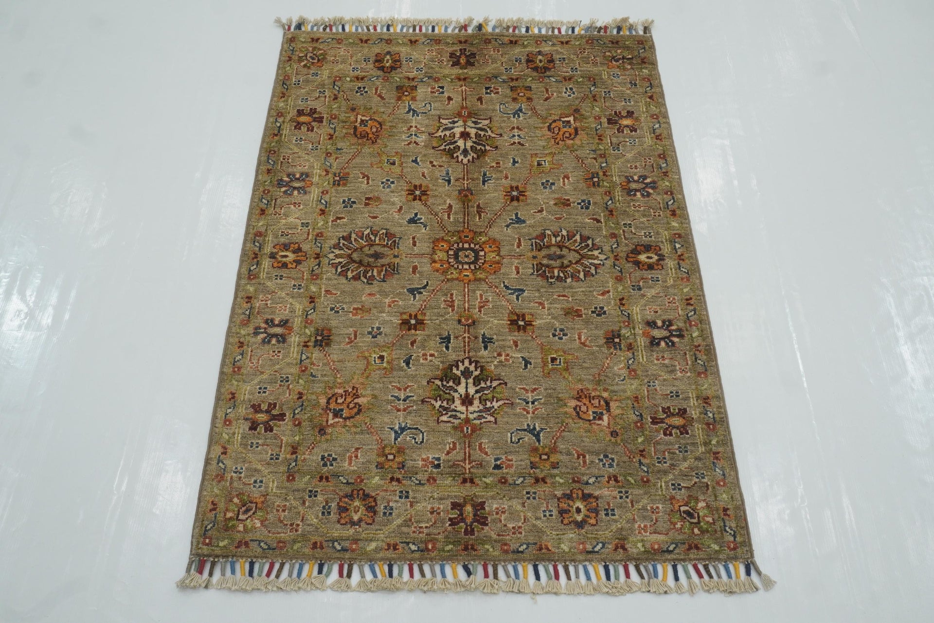 3x4 Brown Waziri Rug: Afghan Hand knotted wool Oriental Rug (2'8"x3'10") - Yildiz Rugs
