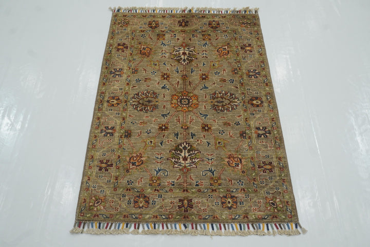 3x4 Brown Waziri Rug: Afghan Hand knotted wool Oriental Rug (2'8"x3'10") - Yildiz Rugs