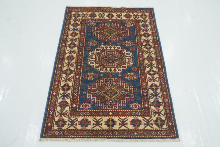 3x4 Navy Blue Kazak Area Rug: Afghan Hand-knotted Wool Rug (2'8"x3'11") - Yildiz Rugs