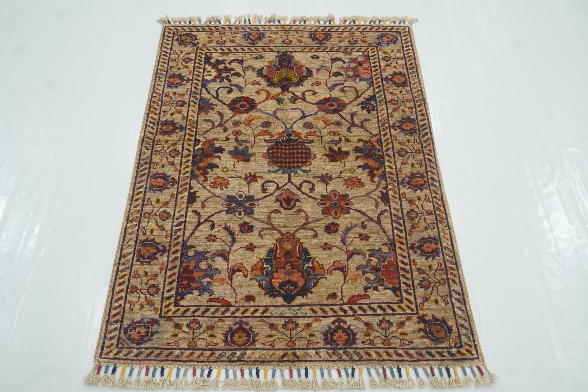 3x4 Beige Waziri Afghan Hand knotted Oriental Area Rug - Yildiz Rugs