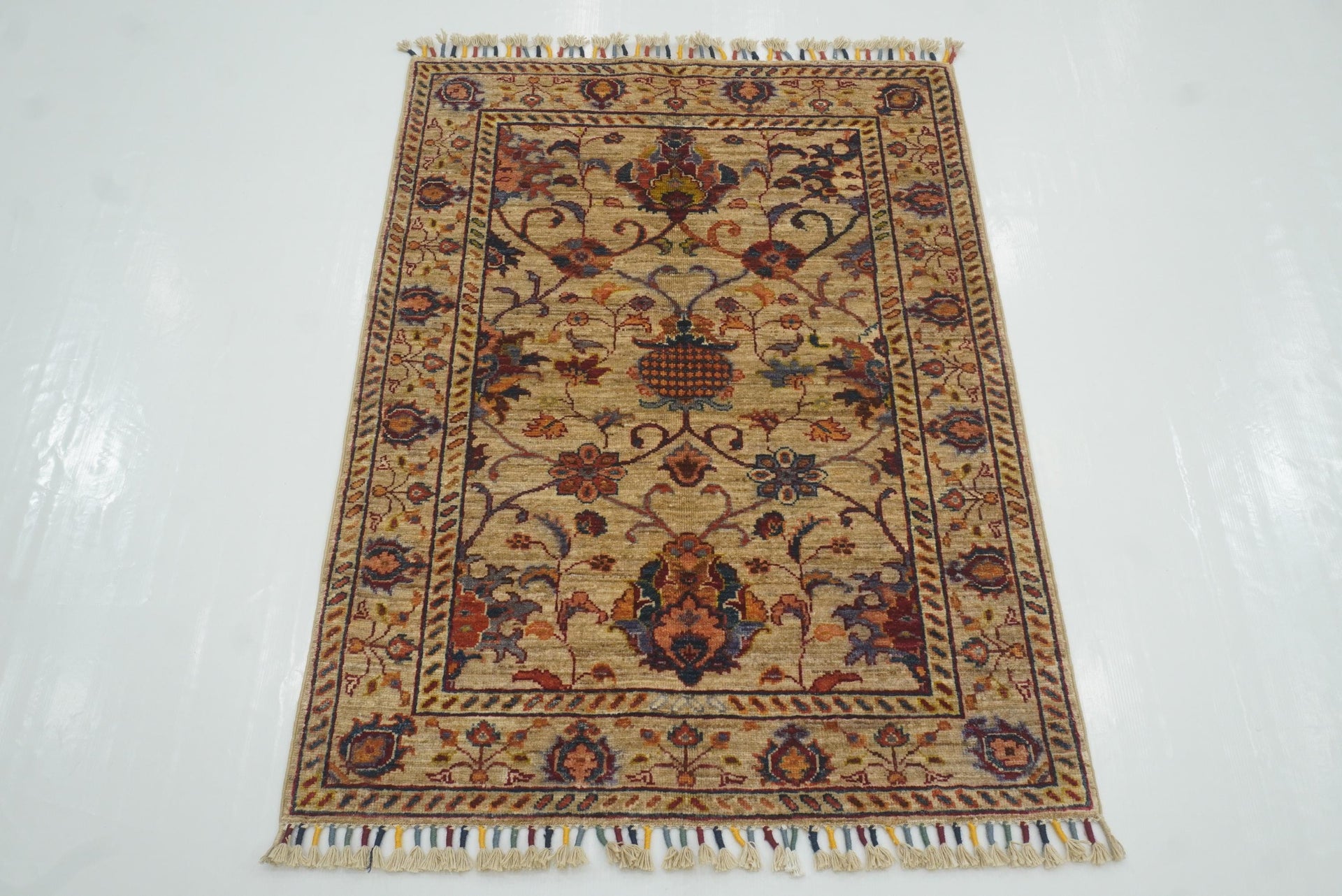 3x4 Beige Waziri Afghan Hand knotted wool Oriental Rug - Yildiz Rugs