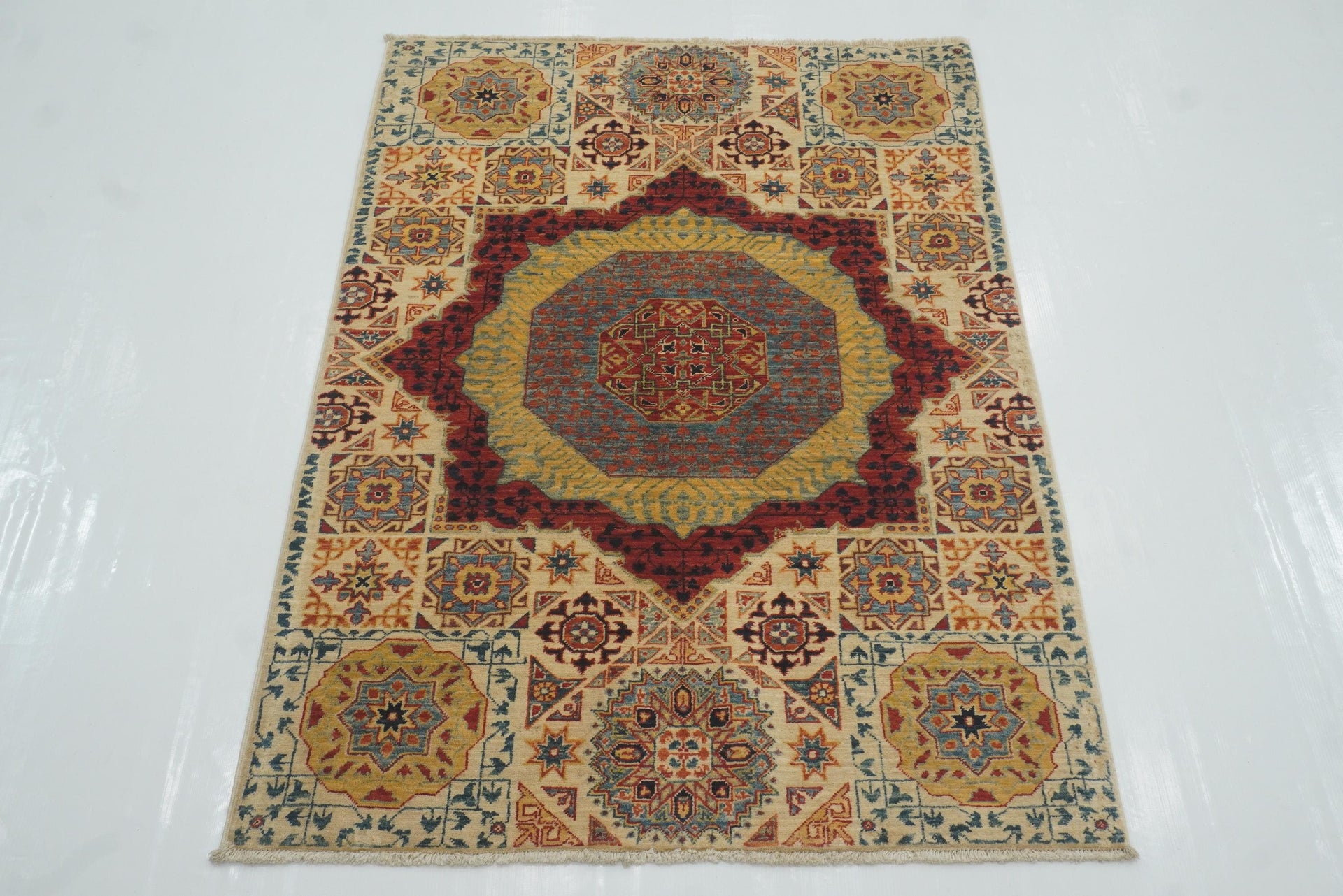 3x4 ft Beige Mamluk Hand knotted Rug - Yildiz Rugs