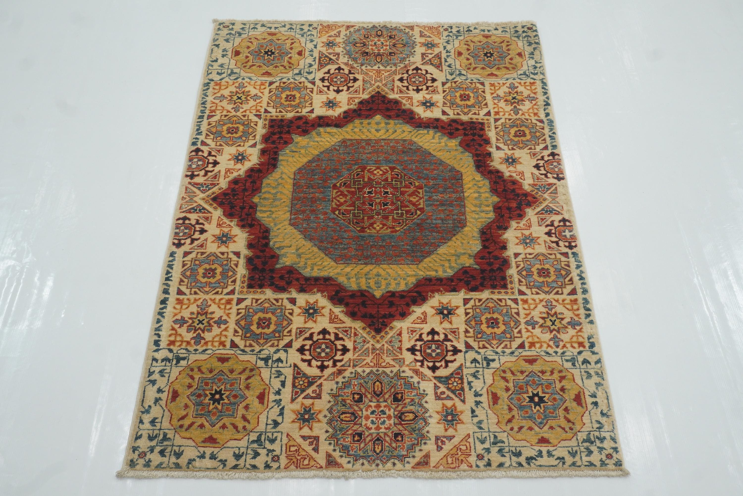 3x4 ft Beige Mamluk Hand knotted Rug - Yildiz Rugs