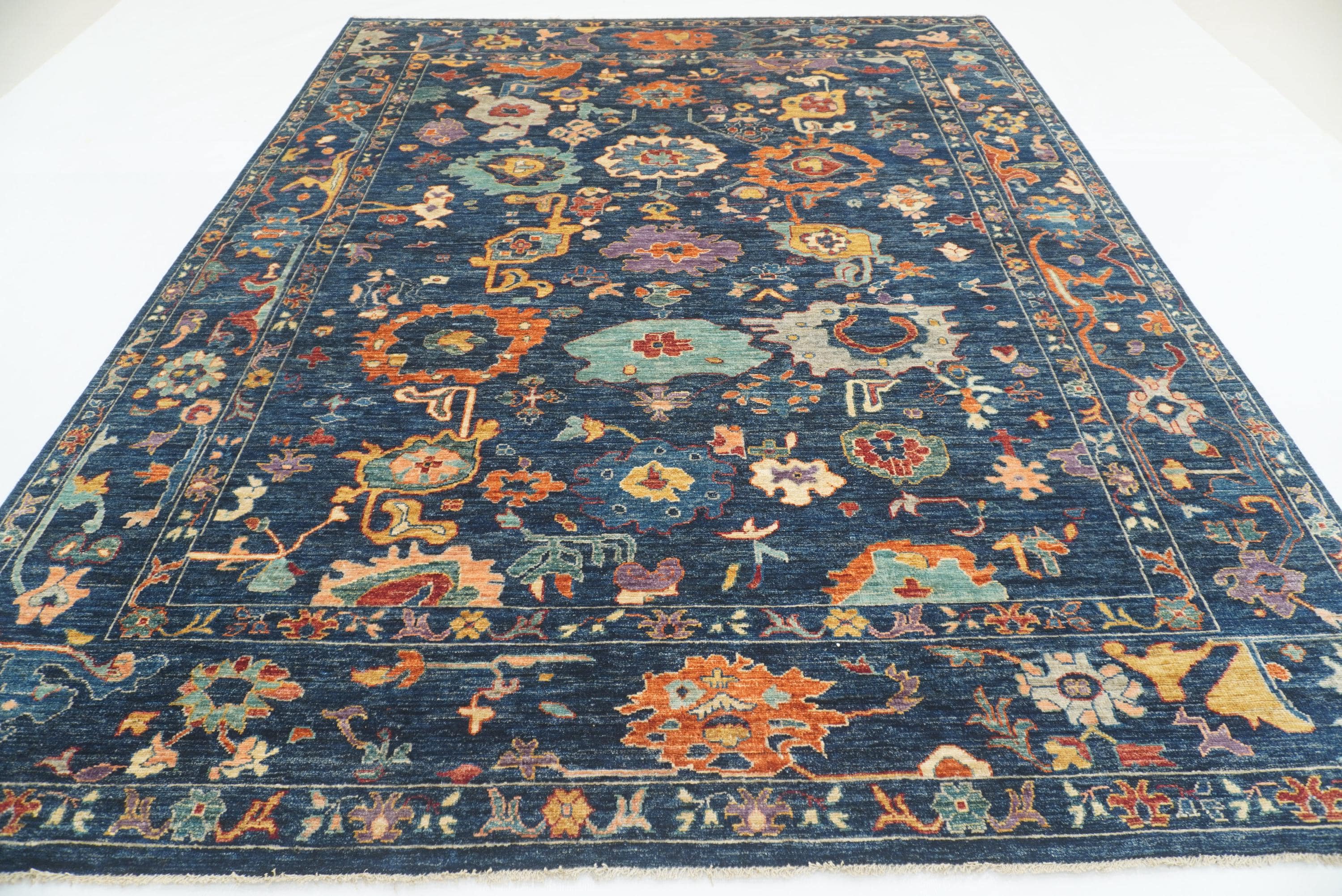 9'x11'4" Navy Blue Oushak Hand knotted Oriental Rug - Yildiz Rugs