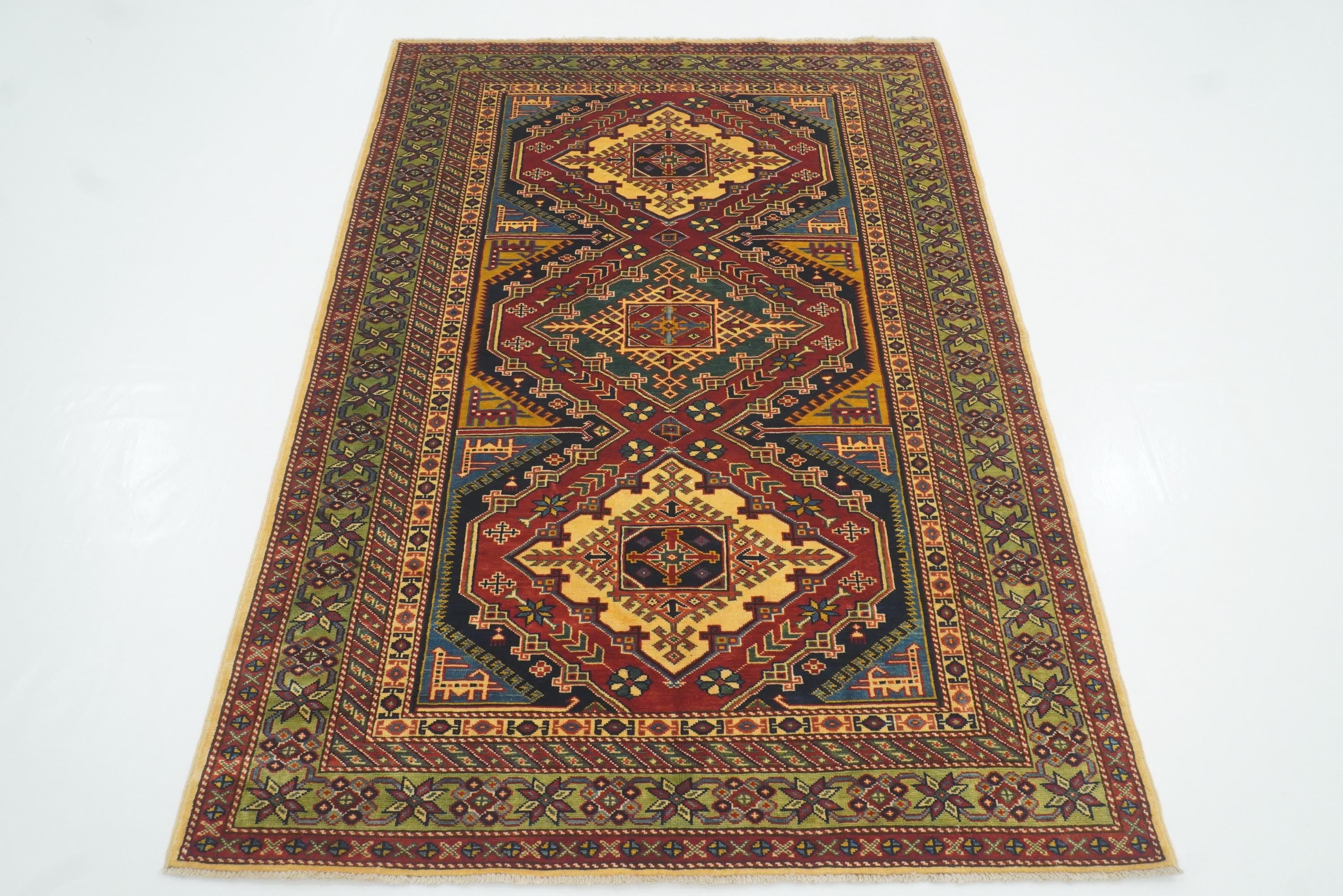 4x6 Navy Blue Shirvan Afghan Hand-Knotted Rug - Yildiz Rugs
