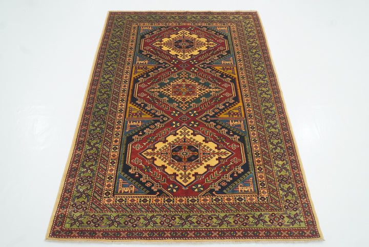 4x6 Navy Blue Shirvan Afghan Hand-Knotted Rug - Yildiz Rugs