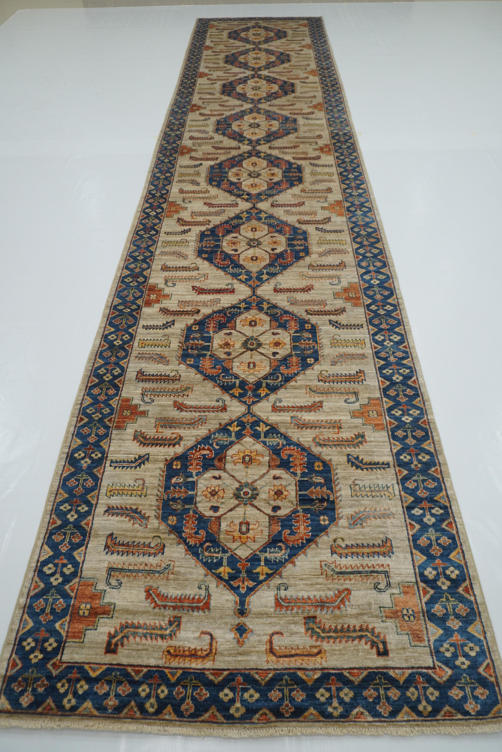 4x18 Gray Heriz Afghan Hand Knotted Wide Runner Rug - Yildiz Rugs