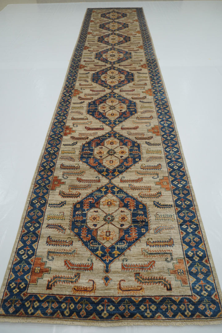 4x18 Gray Heriz Afghan Hand Knotted Wide Runner Rug - Yildiz Rugs