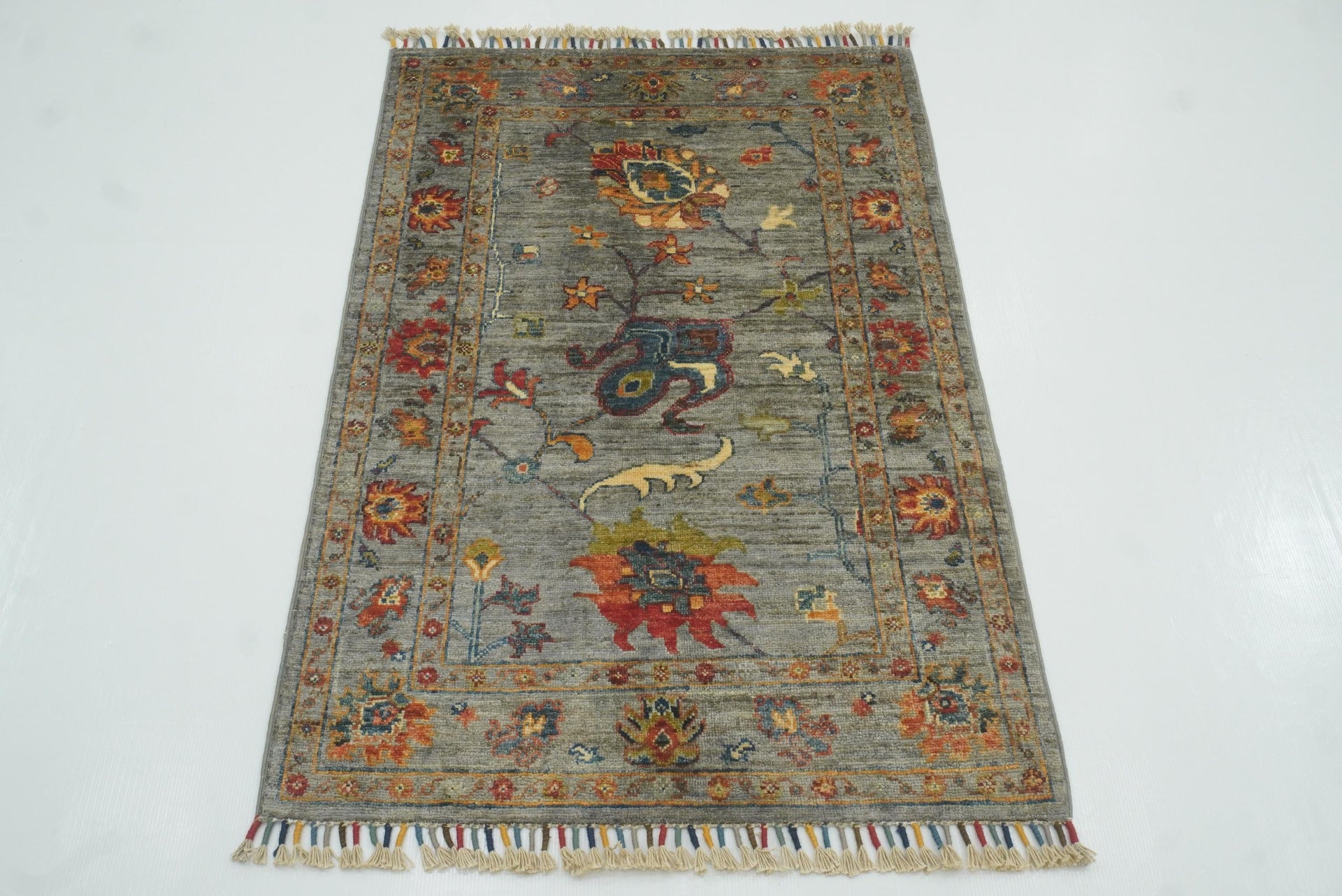 3x4 Gray Waziri Area Rug: Afghan Hand knotted wool Oriental Rug 2'8"x4'1"zsdghaweghb - Yildiz Rugs