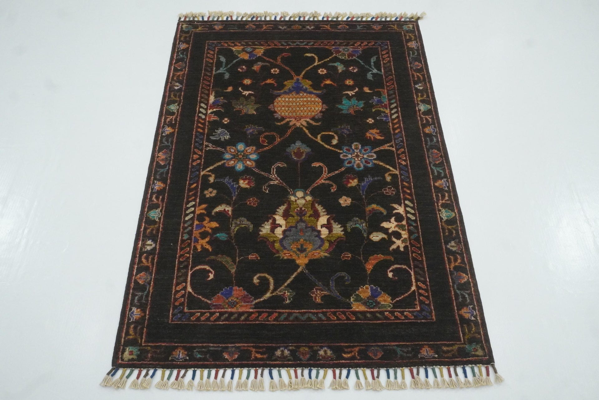 3x4 Black Waziri Area Rug: Afghan Hand knotted wool Oriental Rug (2'10"x4'2")zsdgaweg - Yildiz Rugs