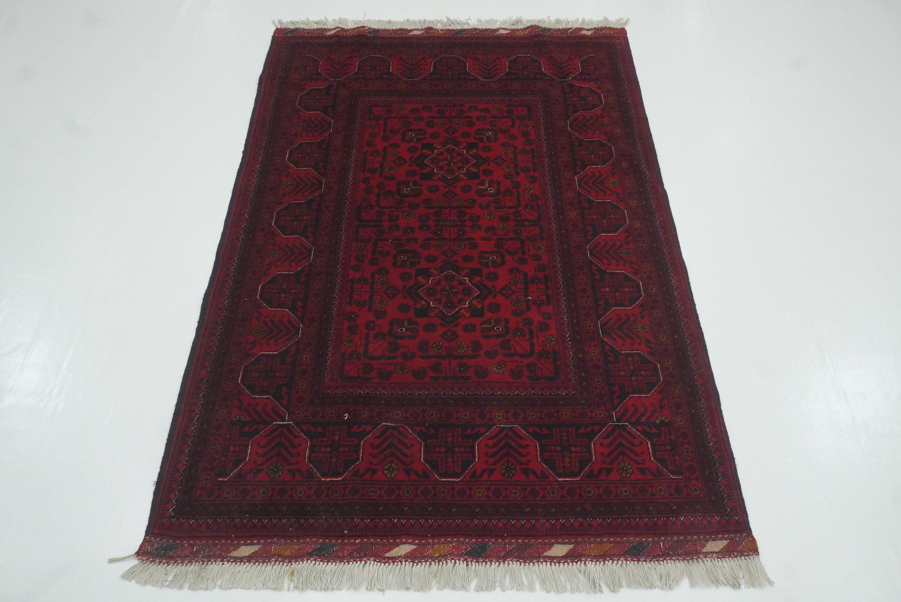 3x5 Red Kunduz Afghan Hand Knotted Oriental Rug - Yildiz Rugs