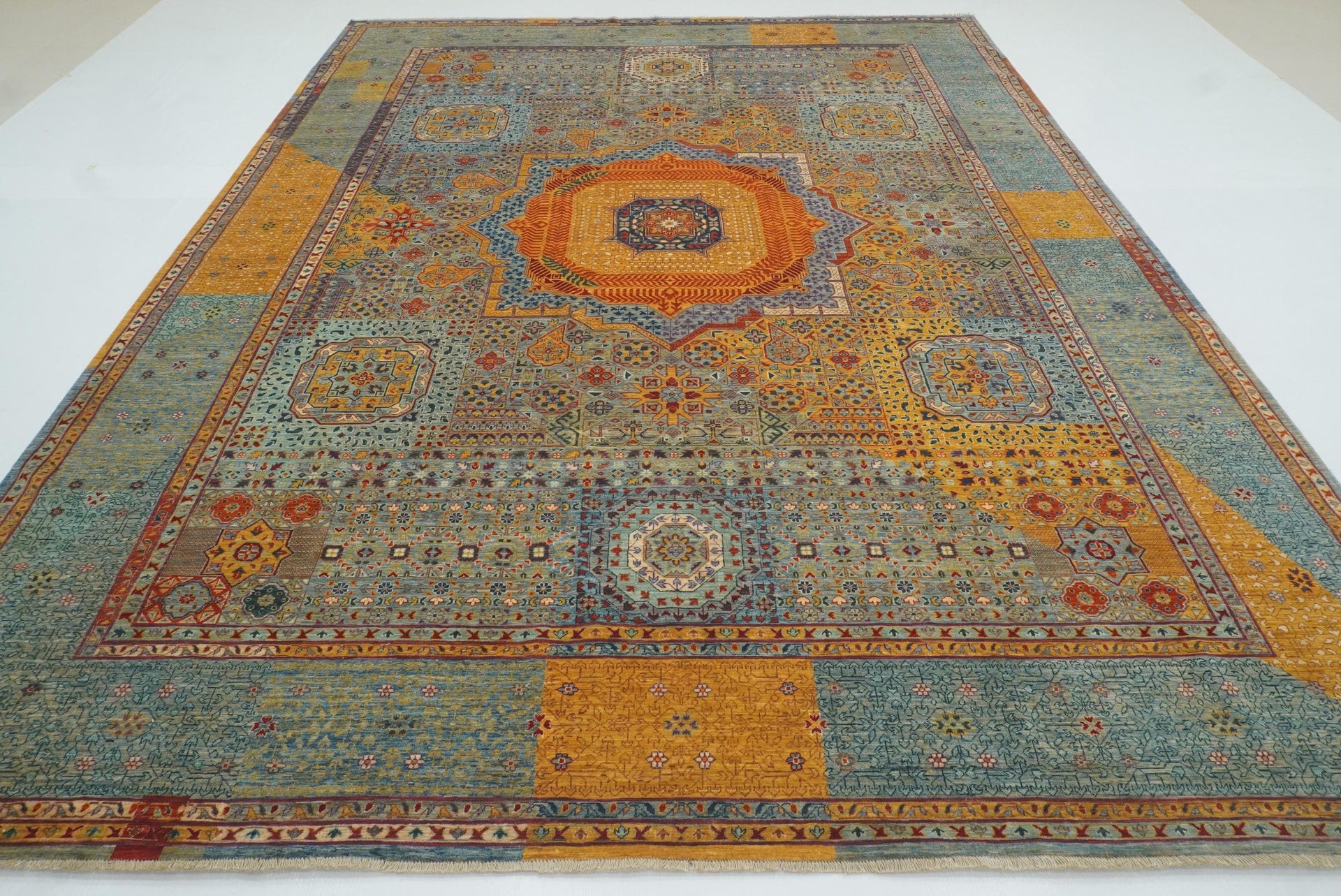 9x12 Blue Mamluk Hand Knotted Medallion Rug - Yildiz Rugs