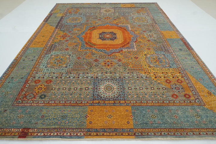 9x12 Blue Mamluk Hand Knotted Medallion Rug - Yildiz Rugs