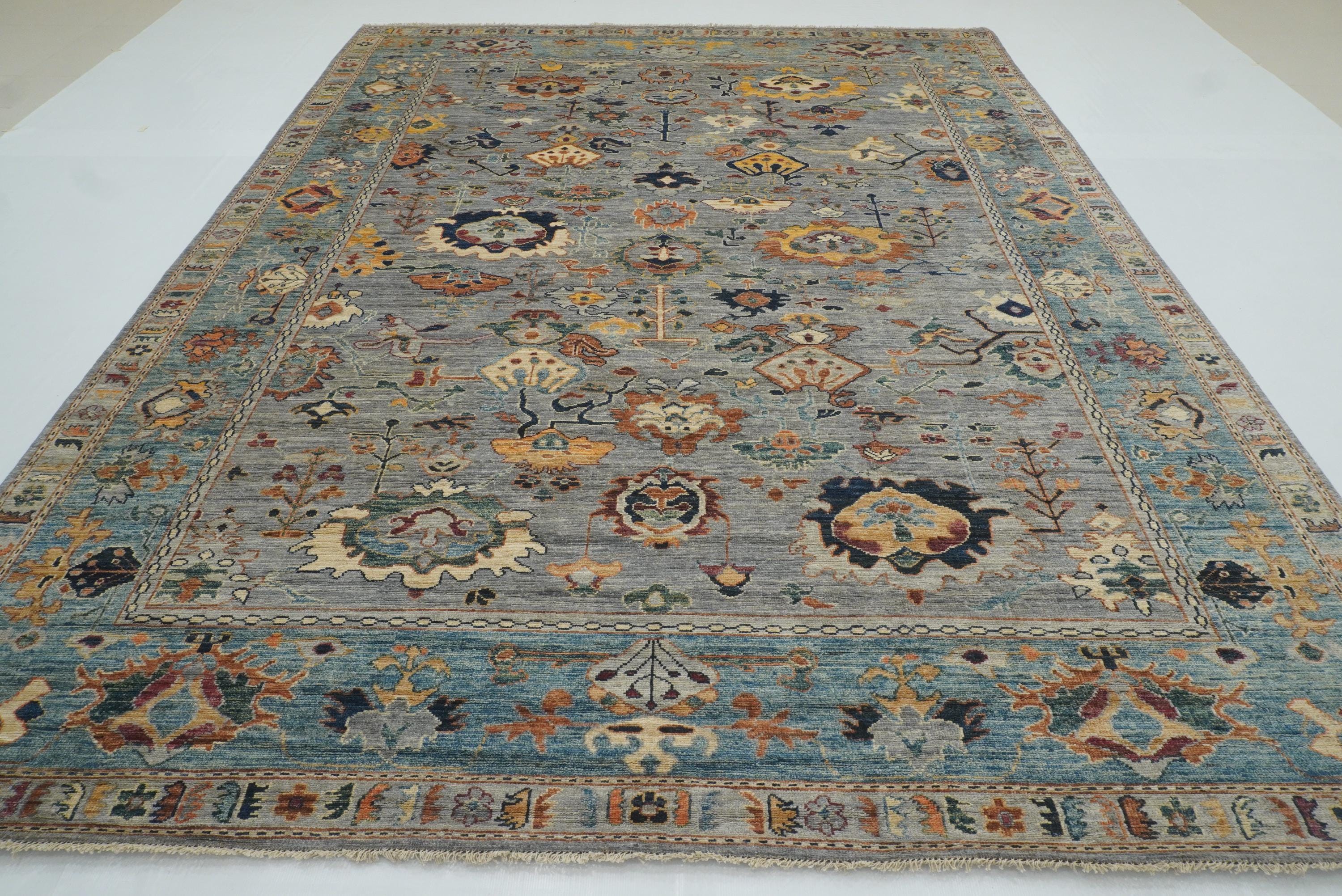 9x12 Gray Oushak Hand knotted Wool Oriental Rug - Yildiz Rugs