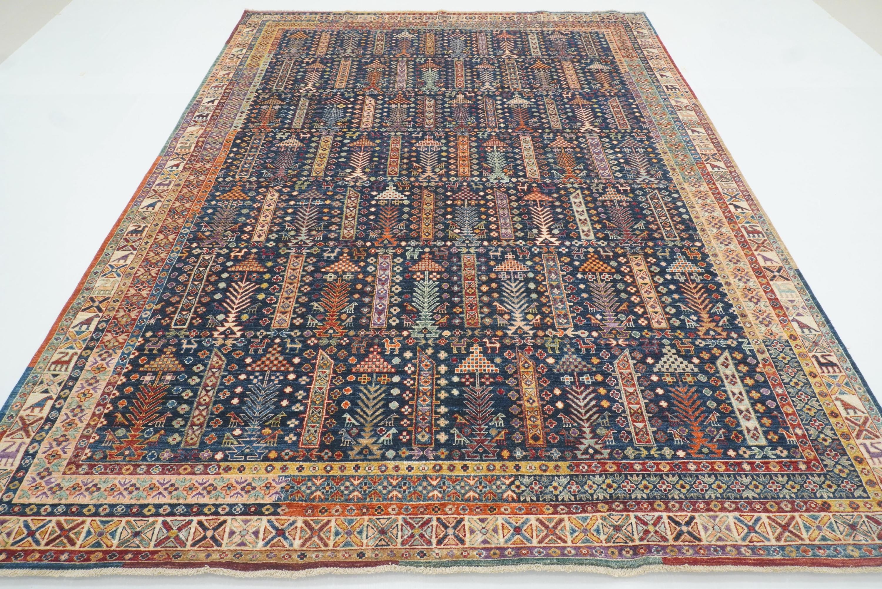 8x10 Afghan Baluch Navy Blue Hand-Knotted Rug - Yildiz Rugs
