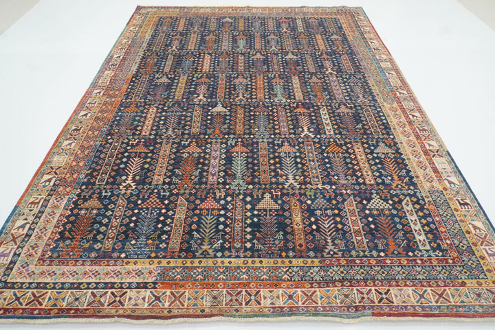 8x10 Afghan Baluch Navy Blue Hand-Knotted Rug - Yildiz Rugs