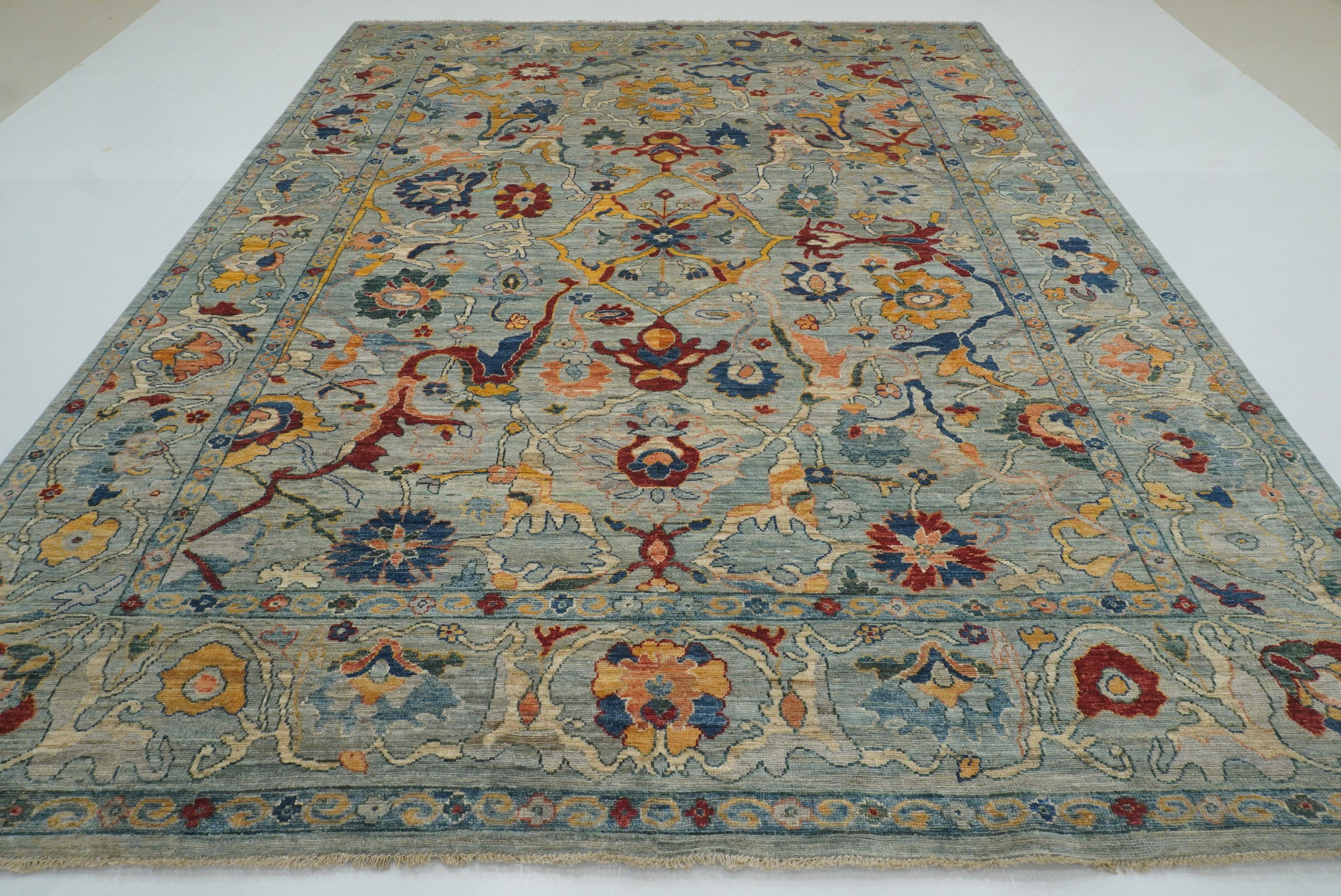 9x12 Oushak Blueish Gray Hand knotted Wool Rug - Yildiz Rugs