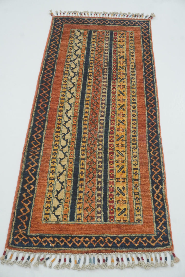 2x5 Orange Shaal Turkish Hand knotted Runner Rug - Yildiz Rugs