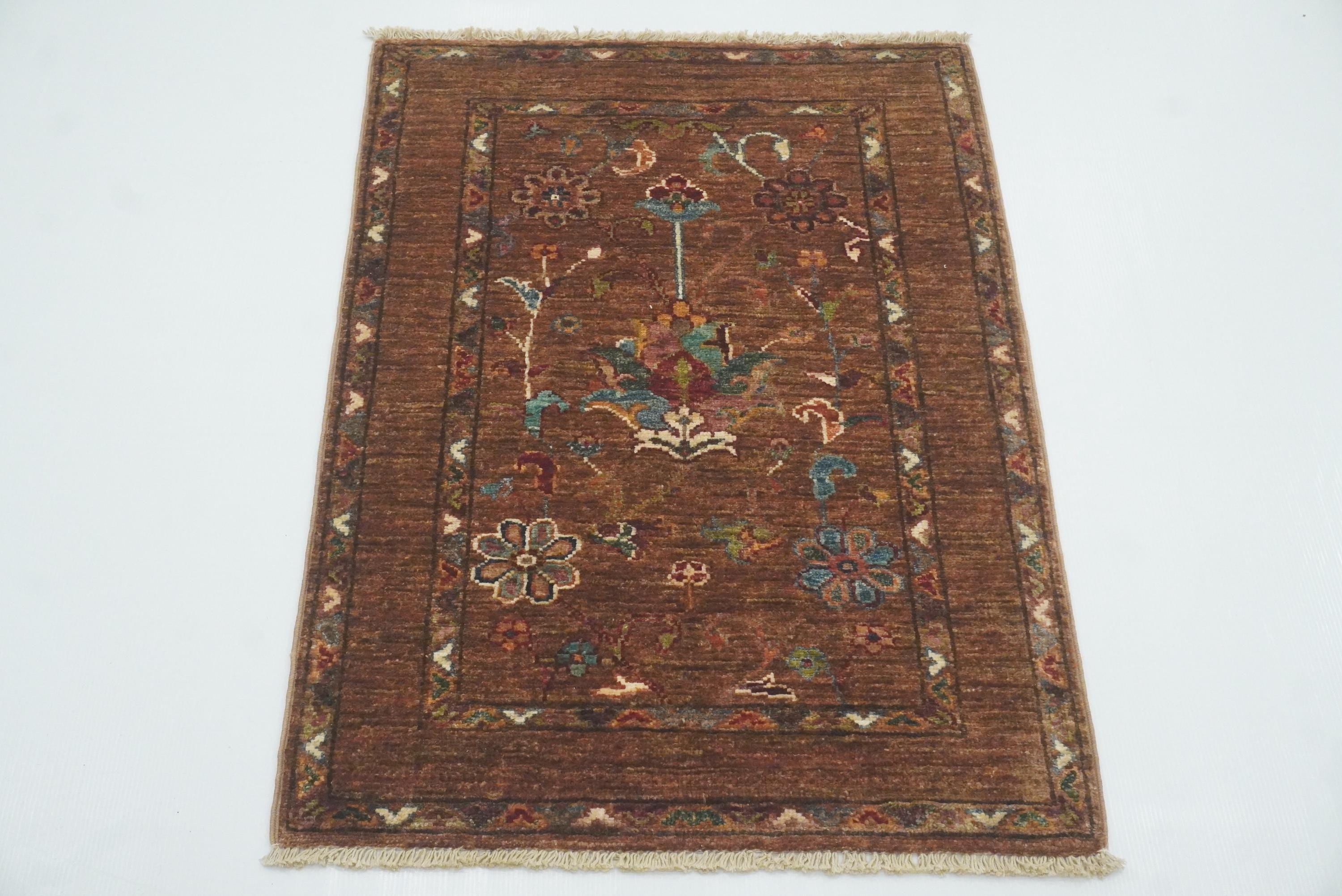 2x3 Brown Waziri Afghan Hand Knotted Rug - Yildiz Rugs