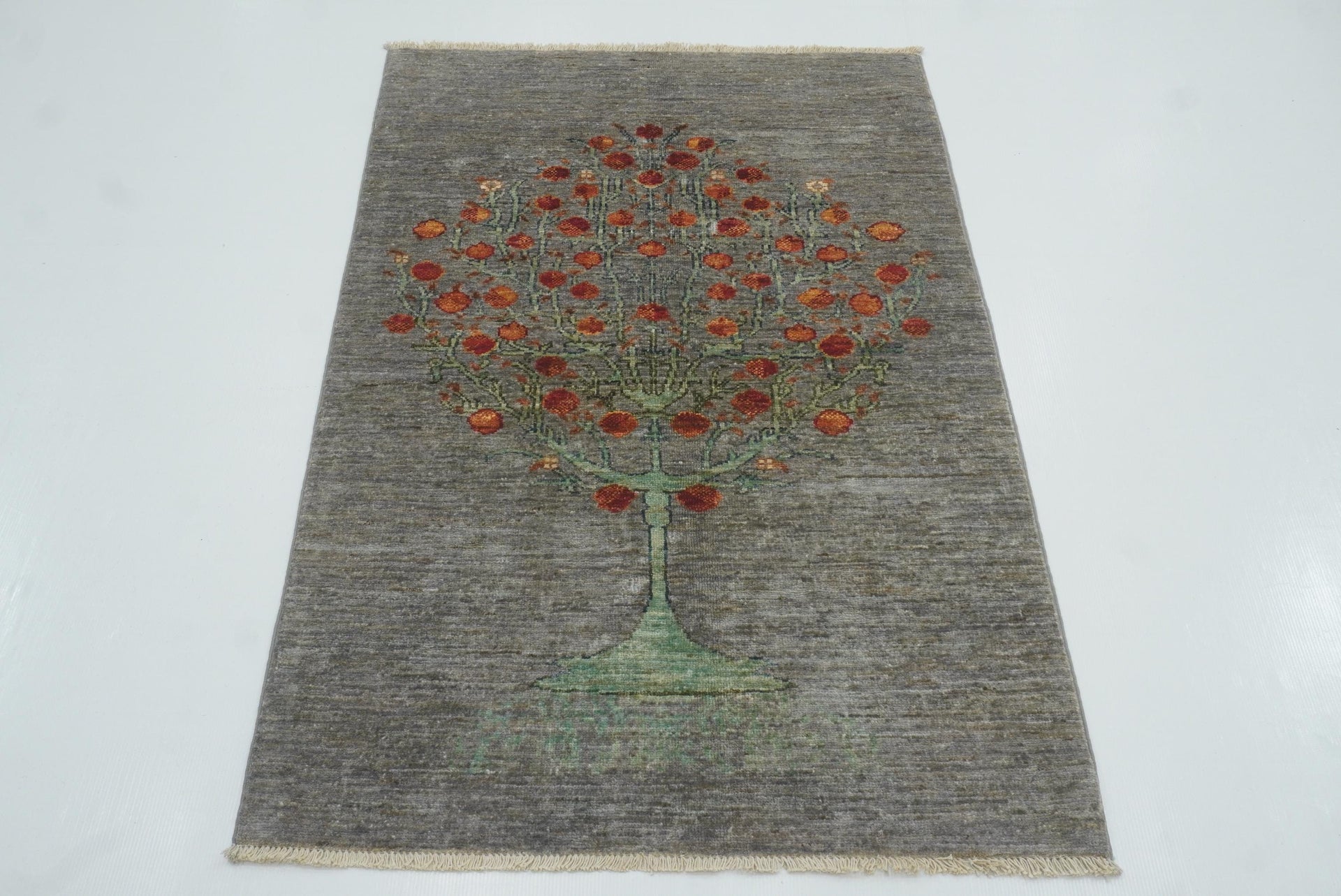 3x4 Tree of Life Blueish Gray Gabbeh Hand Knotted Afghan Rug - Yildiz Rugs