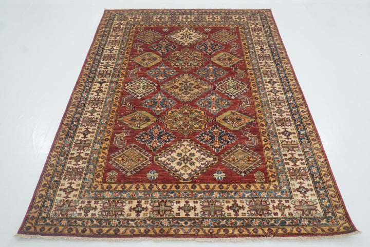 5x7 Red Kazak Hand Knotted Afghan Oriental Rug - Yildiz Rugs