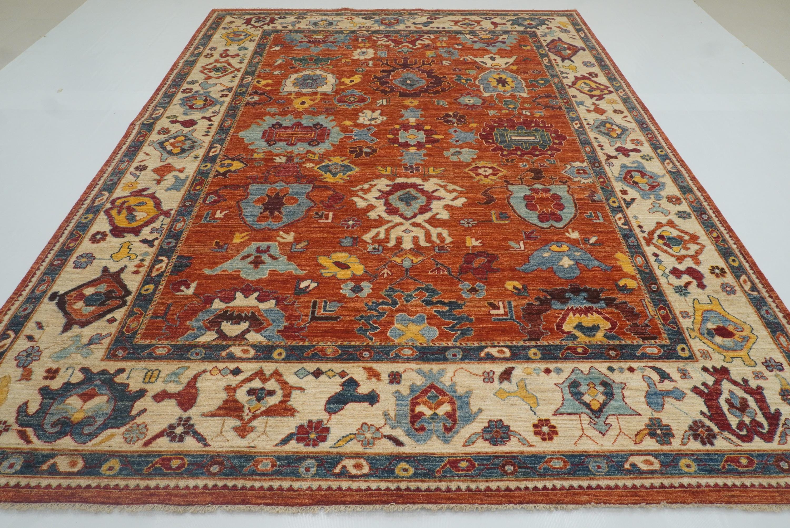 9x12 Oushak Rust Orange Turkish Hand knotted Oriental Rug - Yildiz Rugs