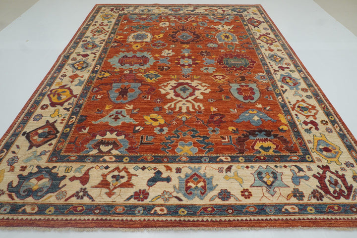 9x12 Oushak Rust Orange Turkish Hand knotted Oriental Rug - Yildiz Rugs