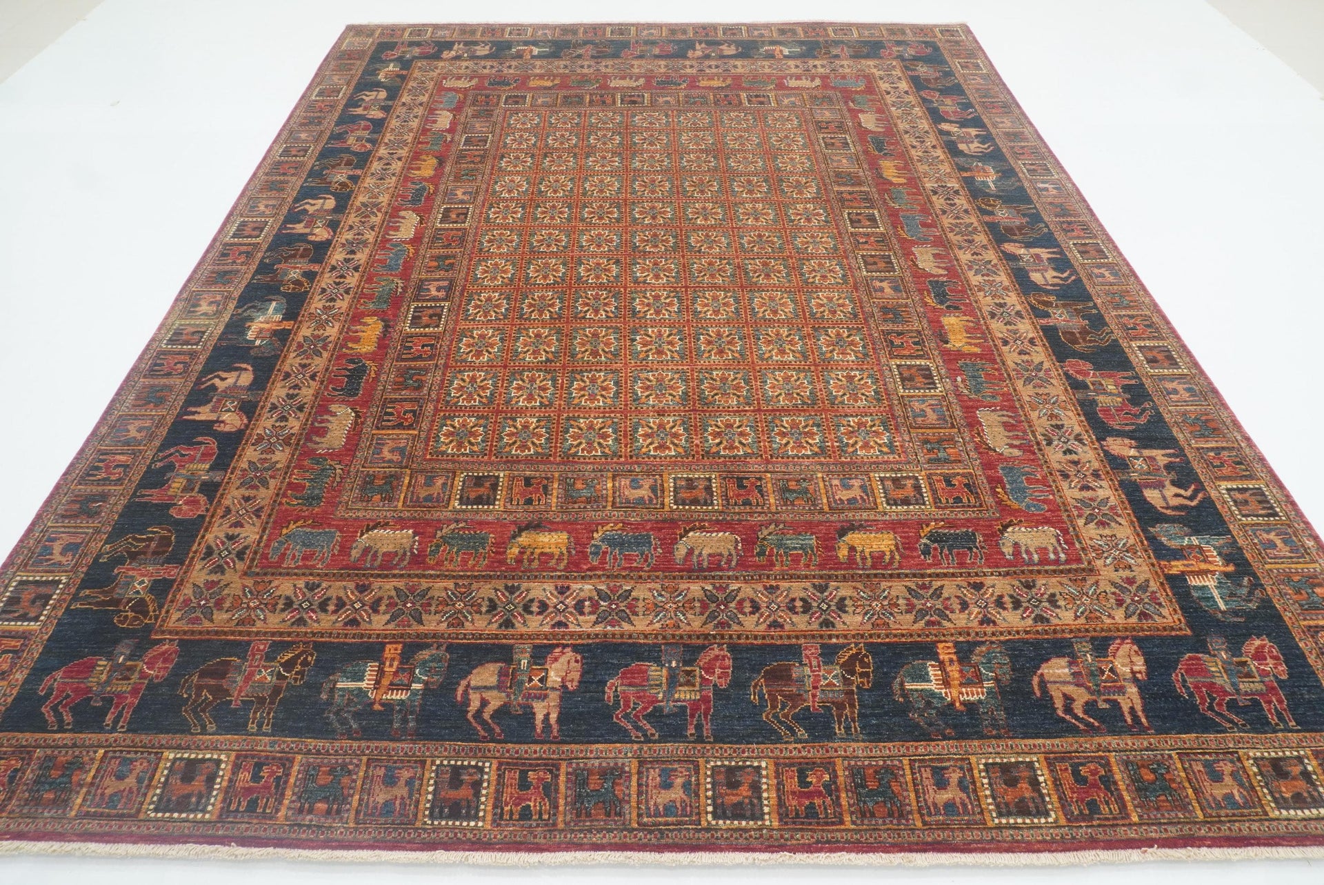 8x10 Pazyryk Afghan Hand Knotted Animal Rug - Yildiz Rugs