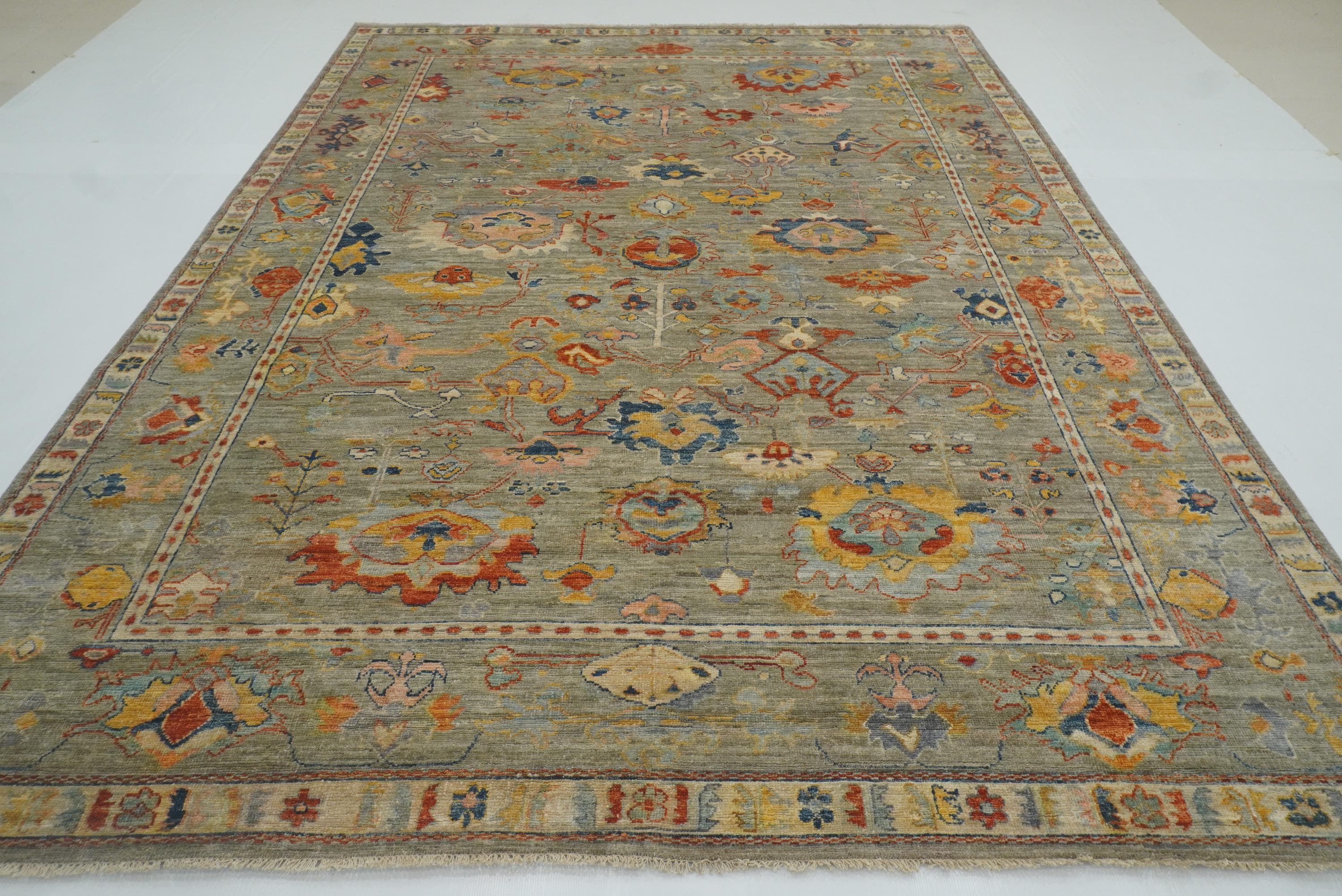9x12 Oushak Muted Sage Green Hand knotted Oriental Rug - Yildiz Rugs
