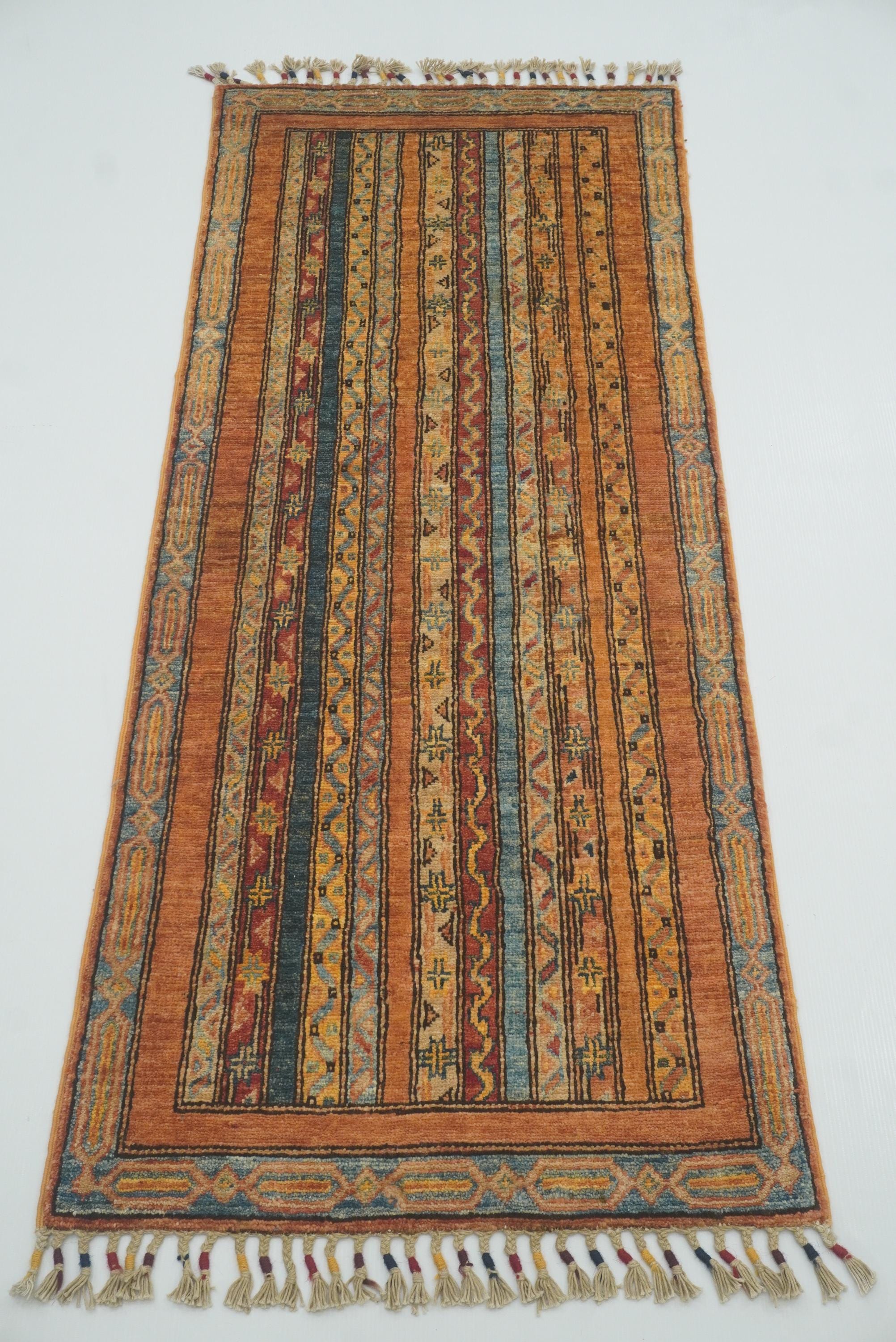 2x5 Orange Turkish Hand knotted Runner Rug - Yildiz Rugs