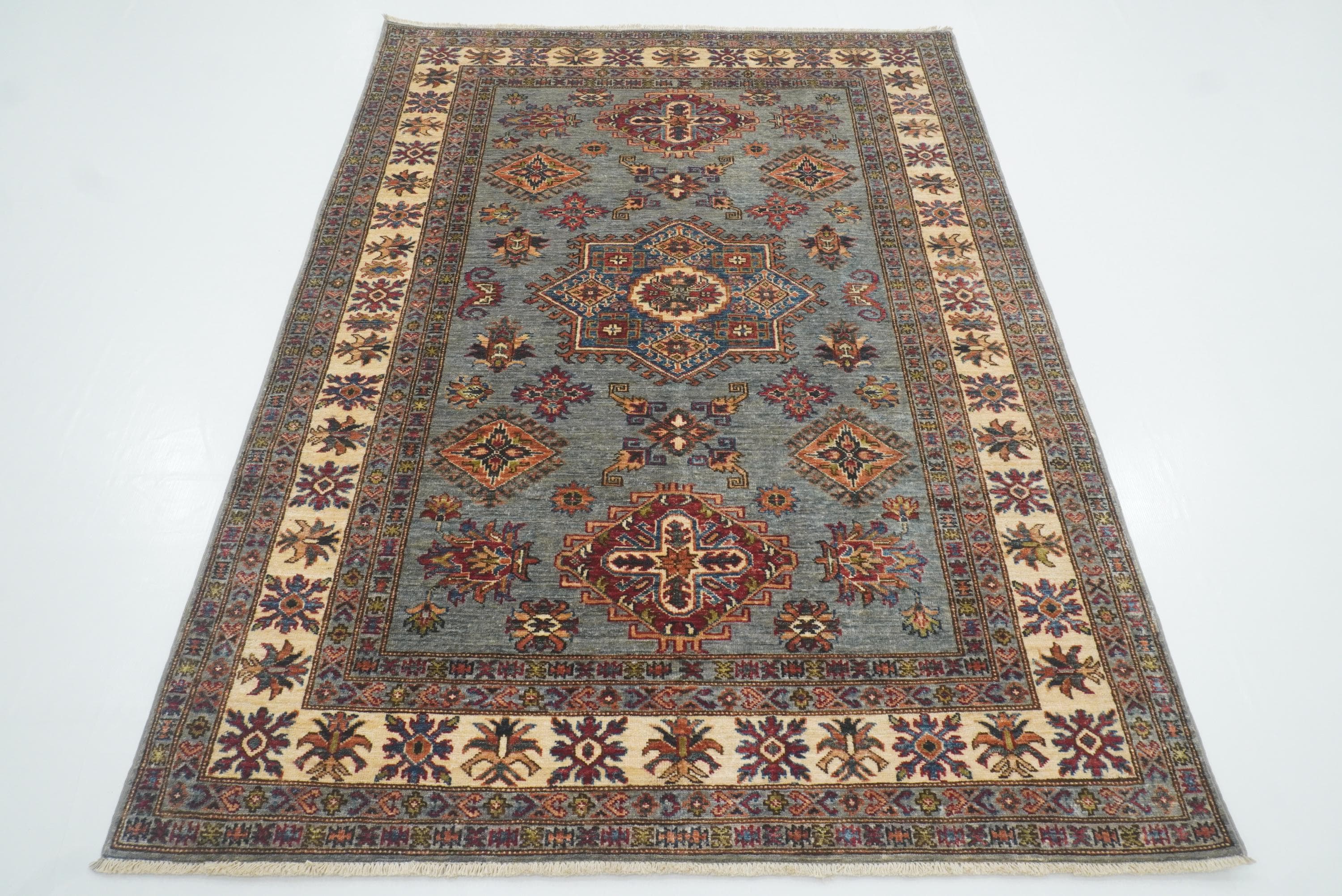 5x7 Gray Kazak Hand Knotted Afghan Rug - Yildiz Rugs
