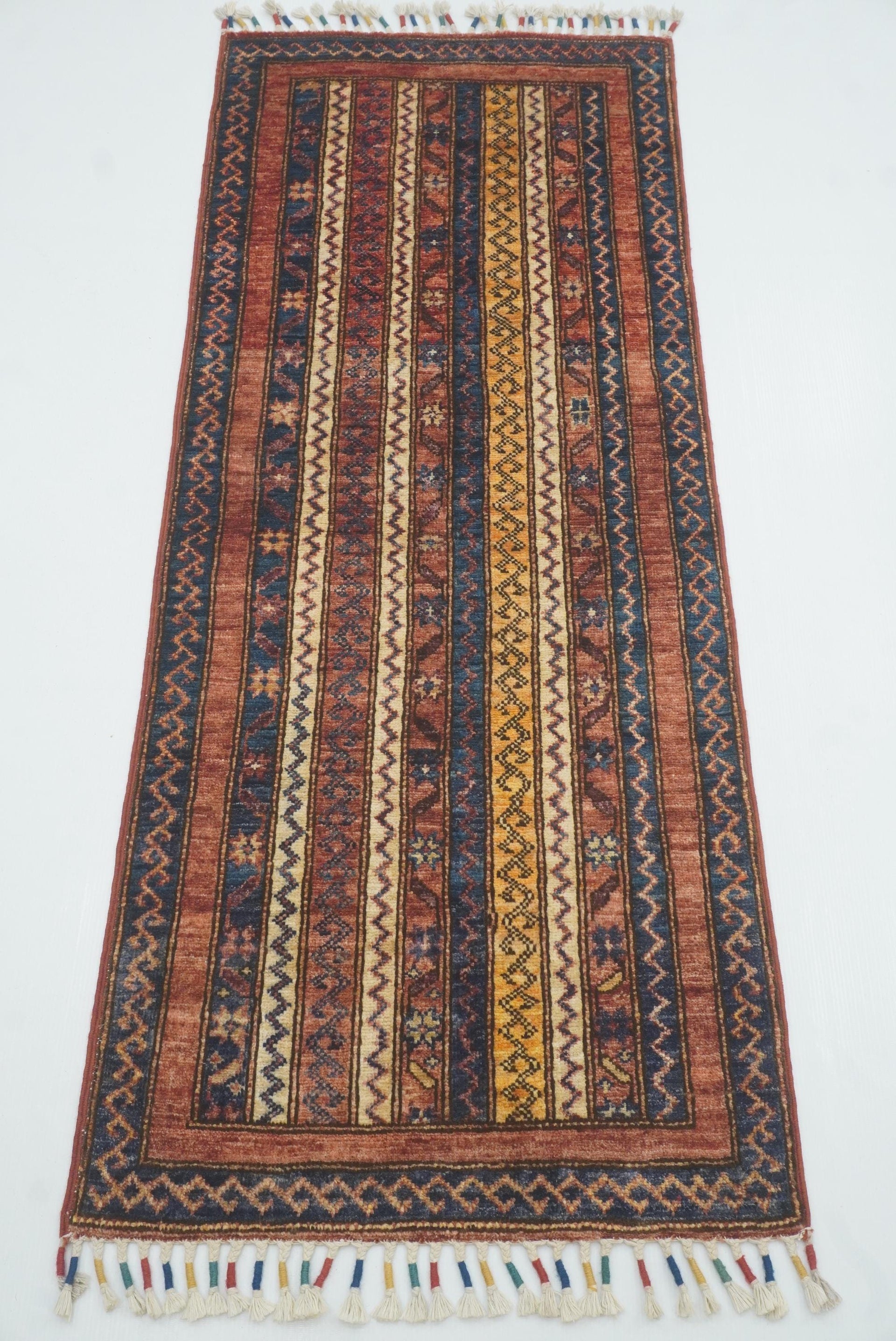 2x5 Red Shaal Turkish Hand knotted Wool Runner Rug