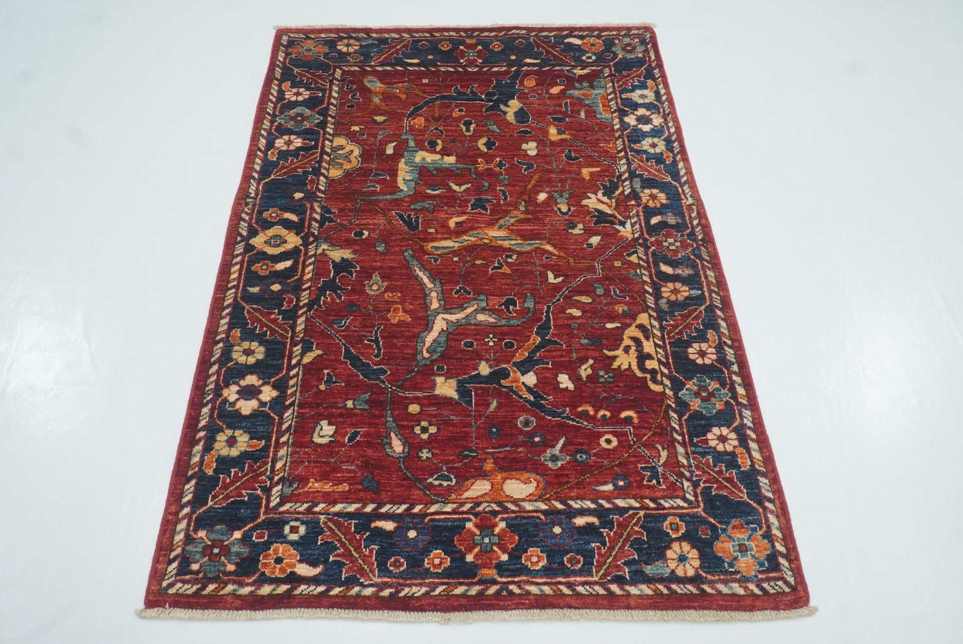 3x5 Red Bidjar Afghan Hand-Knotted Wool Oriental Rug