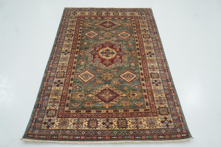 4x6 Green Kazak Hand Knotted Afghan Rug - Yildiz Rugs