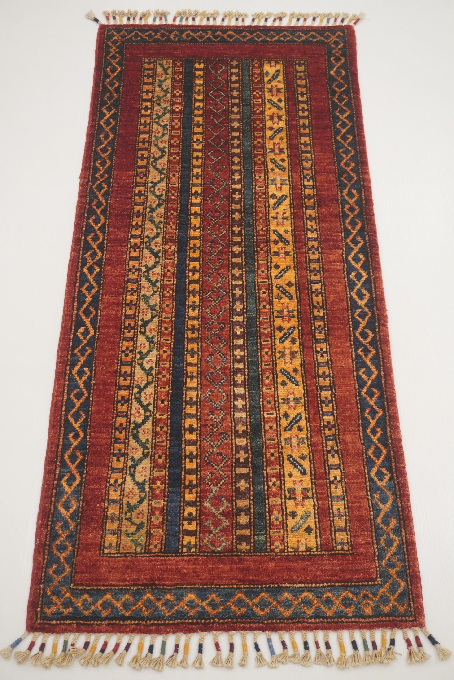2x5 Red Shaal Turkish Hand knotted Wool Runner Rug