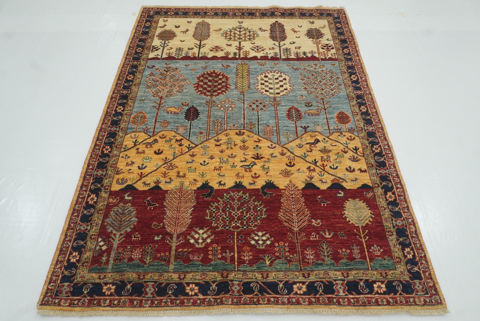 5x7 Tree Gabbeh Multicolor Landscape Afghan Hand knotted Rug