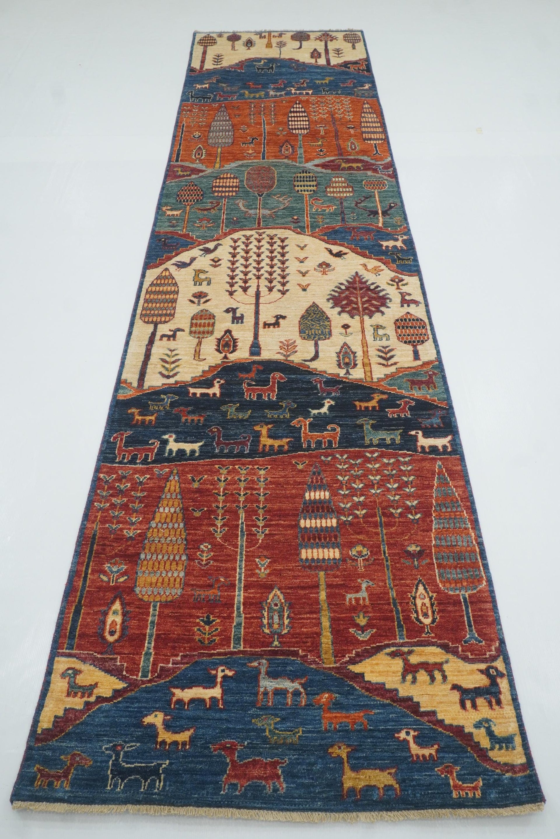 3x12 ft Blue Gabbeh Afghan Hand-Knotted Runner Rug