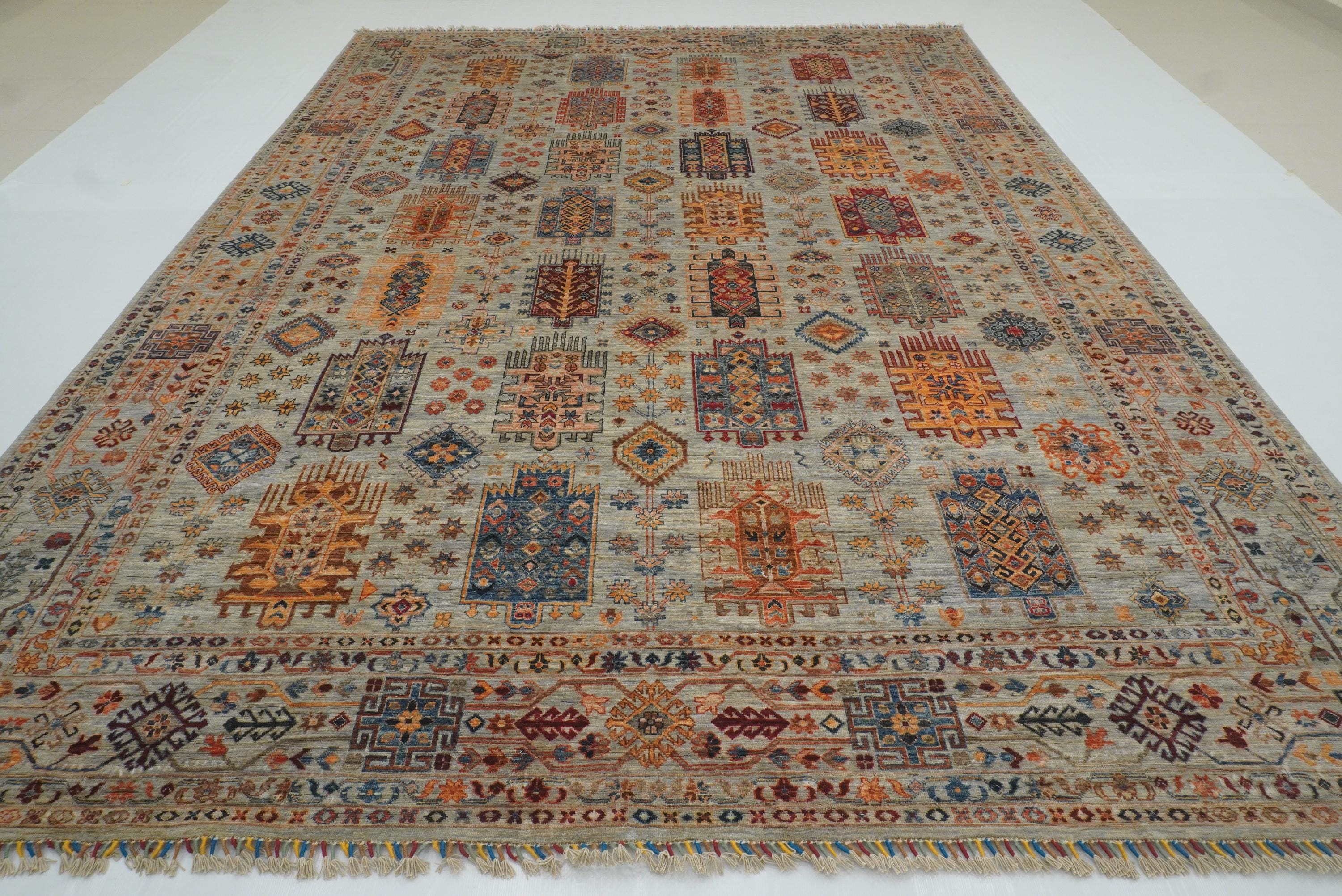 10x14 Gray Afghan Hand-Knotted Oriental Rug - Yildiz Rugs